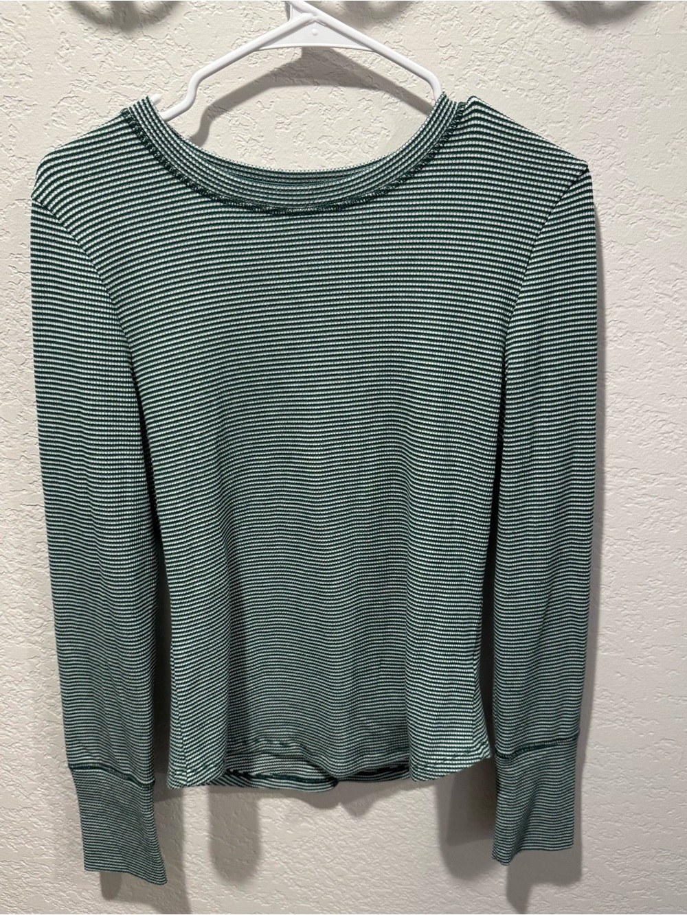 American Eagle Outfitters Green and White Striped Long-Sleeve Tee